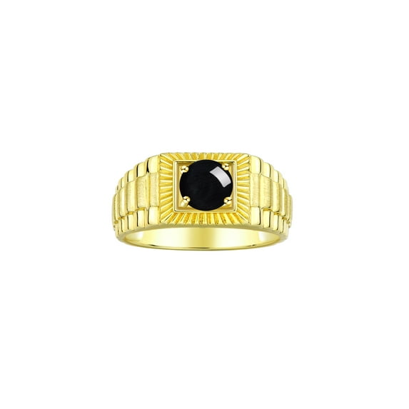 RYLOS Men's Ring Yellow Gold Plated Silver Ring, 7MM Round Shape Gemstone Designer Style Rings Cabochon Onyx October Birthstone Rings Silver Size 8