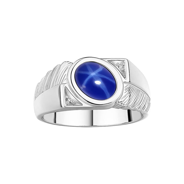 RYLOS Men's Rings 14K White Gold Cabochone Gemstone Diamond