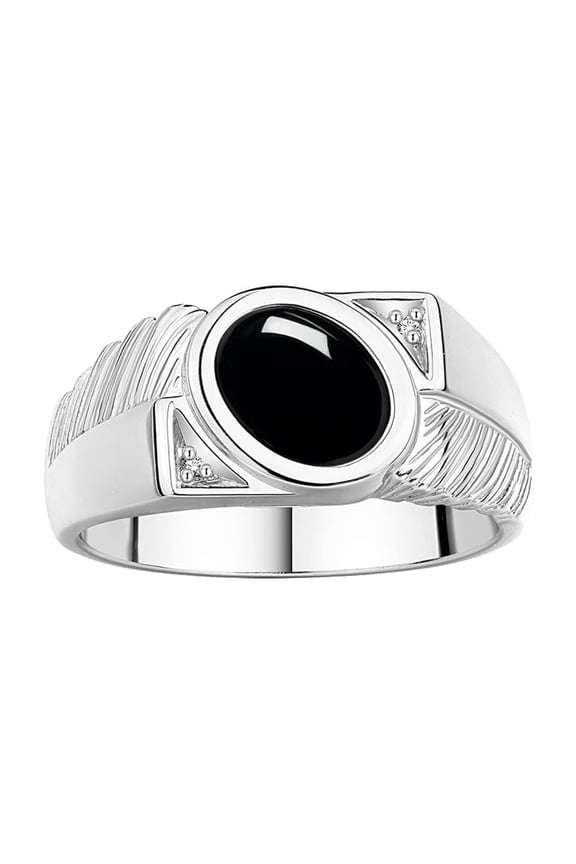 Men's Rings 14K White Gold Cabochone Gemstone & Diamond Designer Cabochon Onyx Rings For Men Size 9