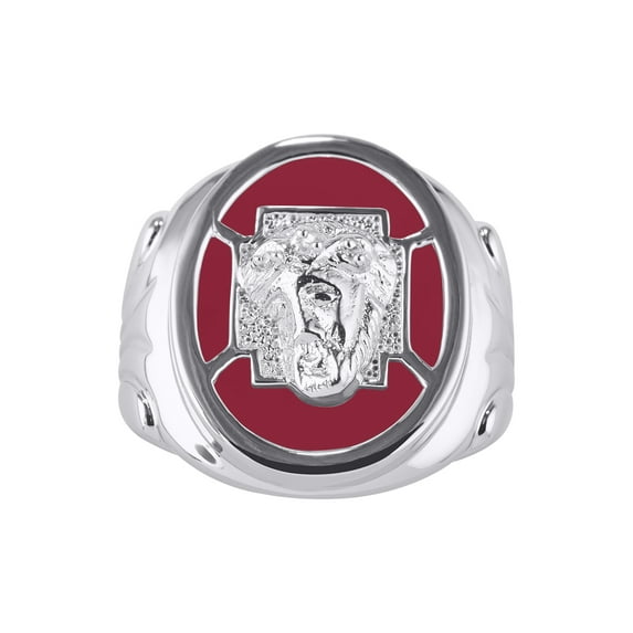 RYLOS Men's Rings 14K White Gold Christ Head Religious Ring With Diamonds and Red Quartz Designer Men's Jewelry Size 8