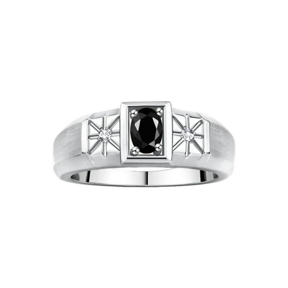 RYLOS Men's Rings 14K White Gold Classic 6X4MM Oval Gemstone & Diamond Designer Ring Onyx October Birthstone Rings For Men, Gold Rings Size 12