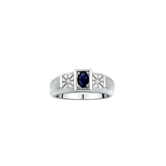 RYLOS Men's Rings 14K White Gold Classic 6X4MM Oval Gemstone & Diamond Ring Sapphire September Birthstone Rings For Men, Gold Rings Size 8