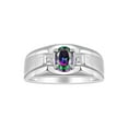 thumbnail image 1 of RYLOS Men's Rings 14K White Gold Classic 7X5MM Oval Gemstone & Diamond Ring Alexandrite June Birthstone Rings For Men, Gold Rings Size 8, 1 of 7