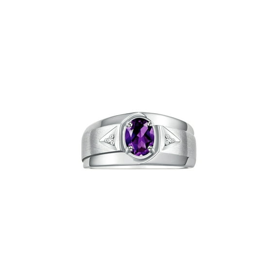 RYLOS Men's Rings 14K White Gold Classic 7X5MM Oval Gemstone & Diamond Ring Amethyst February Birthstone Rings For Men, Gold Rings Size 8