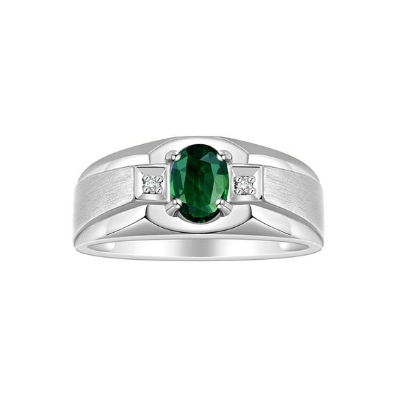 RYLOS Men's Rings 14K White Gold Classic 7X5MM Oval Gemstone & Diamond Ring Green Sapphire September Birthstone Rings For Men, Gold Rings Size 13