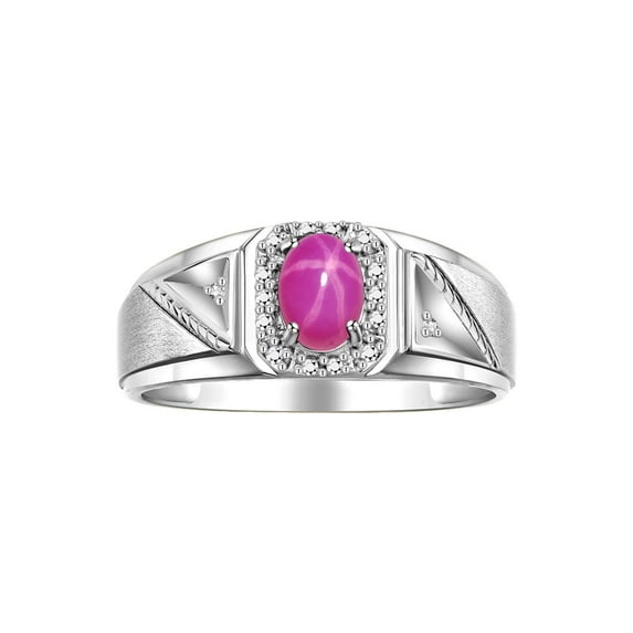 RYLOS Men's Rings 14K White Gold Classic 7X5MM Oval Gemstone & Diamond Ring Star Ruby July Birthstone Rings For Men Size 11