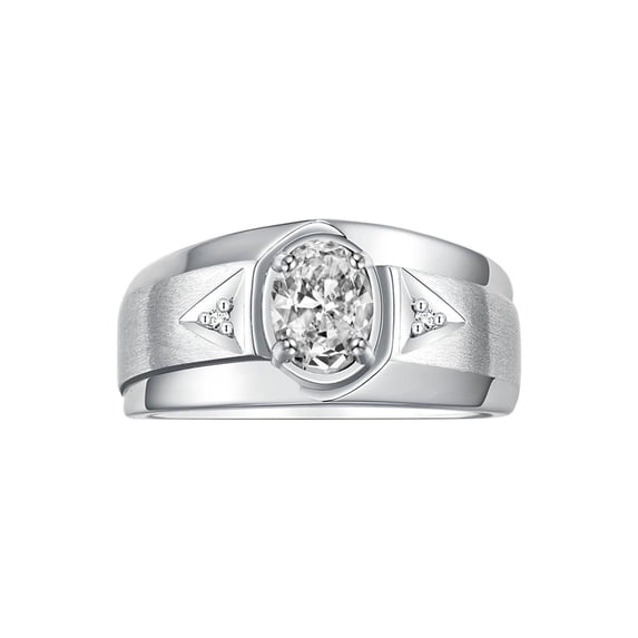 RYLOS Men's Rings 14K White Gold Classic 7X5MM Oval Gemstone & Diamond Ring White Topaz April Birthstone Rings For Men, Gold Rings Size 12