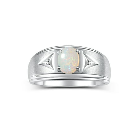 RYLOS Men's Rings 14K White Gold Classic 8X6MM Oval Gemstone & Diamond Designer Ring Opal October Birthstone Rings For Man Gold Rings Size 12