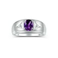 thumbnail image 1 of RYLOS Men's Rings 14K White Gold Classic 8X6MM Oval Gemstone &  Diamond Ring Amethyst February Birthstone Rings For Man Gold Rings Size 8, 1 of 8