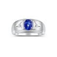 thumbnail image 1 of RYLOS Men's Rings 14K White Gold Classic 8X6MM Oval Gemstone &  Diamond Ring Blue Star Sapphire September Birthstone Rings For Man Gold Rings Size 11, 1 of 8
