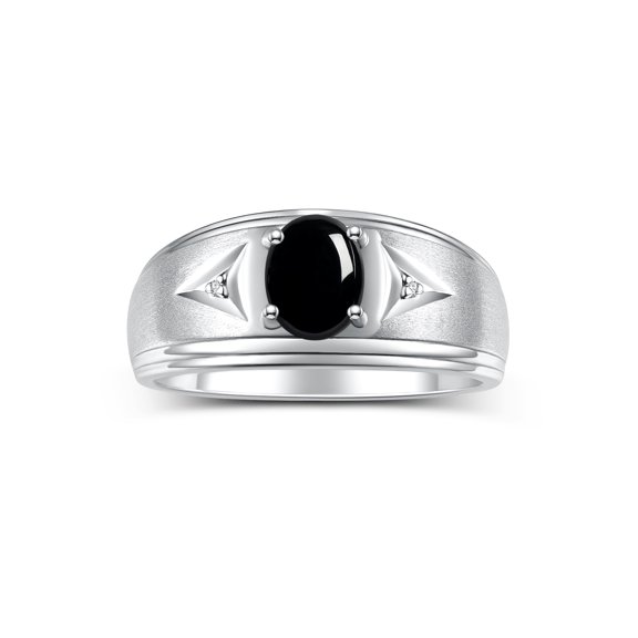 RYLOS Men's Rings 14K White Gold Classic 8X6MM Oval Gemstone &  Diamond Ring Cabochon Onyx October Birthstone Rings For Man Gold Rings Size 12