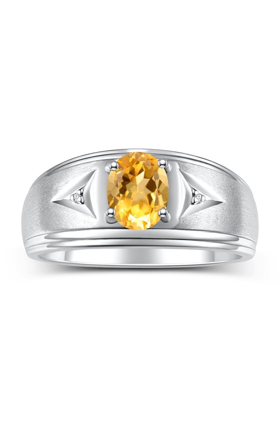 Men's Rings 14K White Gold Classic 8X6MM Oval Gemstone & Diamond Ring Citrine November Birthstone Rings For Man Gold Rings Size 11