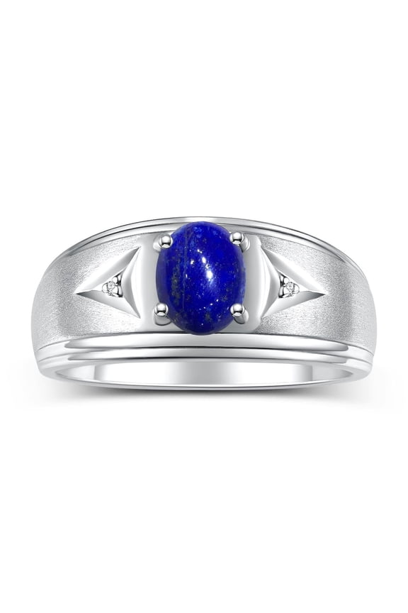Men's Rings 14K White Gold Classic 8X6MM Oval Gemstone & Diamond Ring Lapis Lazuli September Birthstone Rings For Man Gold Rings Size 11