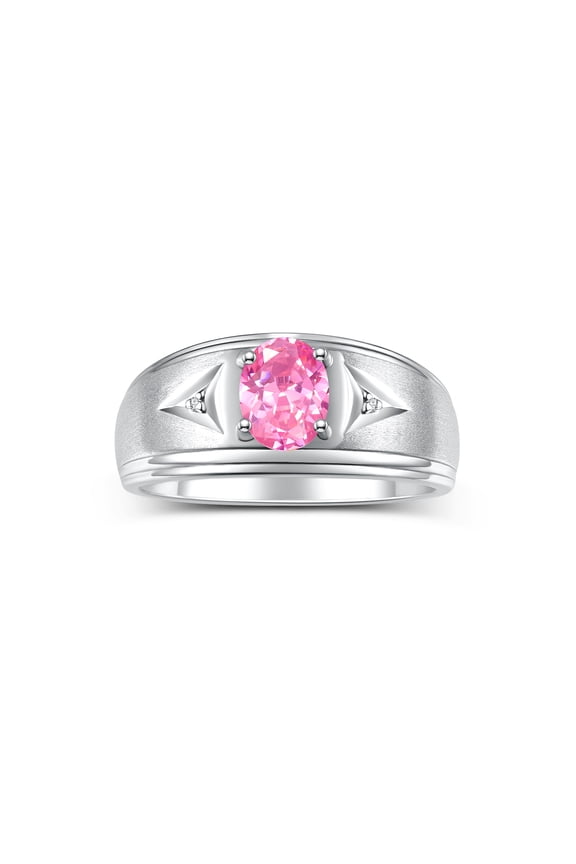 Men's Rings 14K White Gold Classic 8X6MM Oval Gemstone & Diamond Ring Pink Ice October Birthstone Rings For Man Gold Rings Size 13