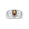 thumbnail image 1 of RYLOS Men's Rings 14K White Gold Classic 8X6MM Oval Gemstone &  Diamond Ring Smoky Quartz June Birthstone Rings For Man Gold Rings Size 9, 1 of 8
