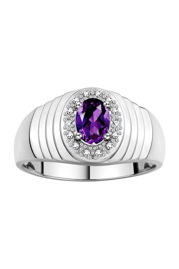Men's Rings 14K White Gold Classic Halo Of Diamonds 7X5MM Oval Gemstone Ring Amethyst February Birthstone Rings For Men Size 12