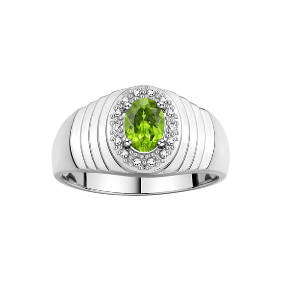 RYLOS Men's Rings 14K White Gold Classic Halo Of Diamonds 7X5MM Oval Gemstone Ring Peridot August Birthstone Rings For Men Size 12