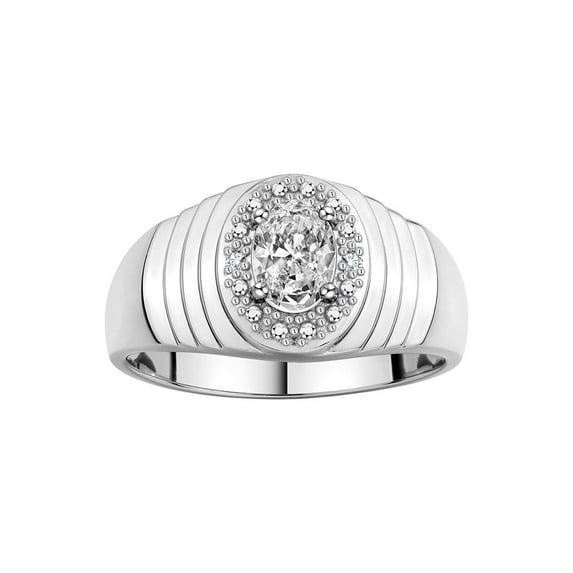 RYLOS Men's Rings 14K White Gold Classic Halo Of Diamonds 7X5MM Oval Gemstone Ring White Topaz April Birthstone Rings For Men Size 10