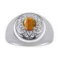 thumbnail image 1 of RYLOS Men's Rings 14K White Gold Designer Gypsy 7MM Round Gemstone & Diamond Ring Tiger Eye November Birthstone Size 11, 1 of 6