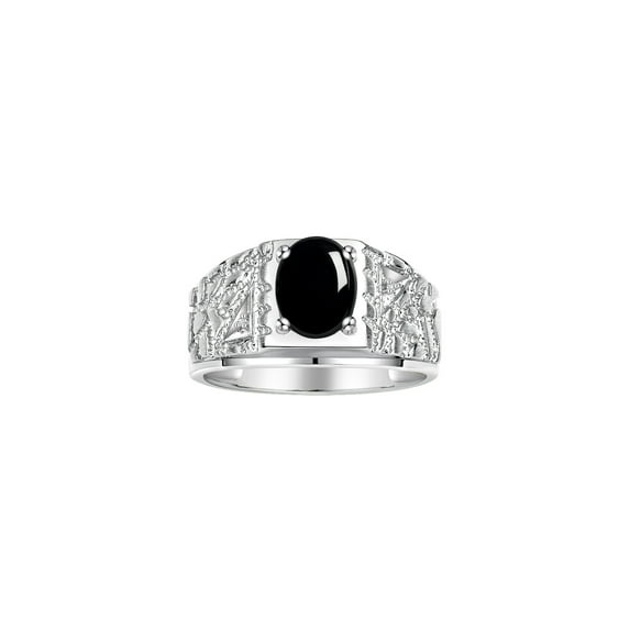 RYLOS Men's Rings 14K White Gold Designer Nugget Ring Oval 9X7MM Gemstone & Diamonds Cabochon Onyx October Birthstone Rings For Man Size 9