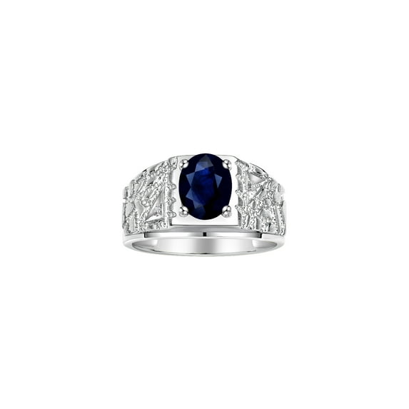 RYLOS Men's Rings 14K White Gold Designer Nugget Ring Oval 9X7MM Gemstone & Diamonds Sapphire September Birthstone Rings For Man Size 11
