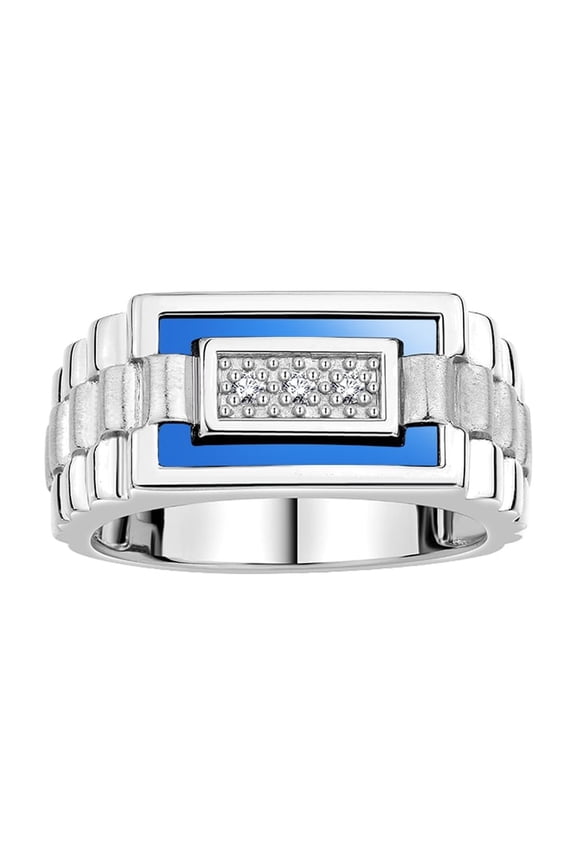 Men's Rings 14K White Gold Designer Ring With Diamonds and Blue Quartz Rings For Men Size 11