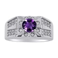 thumbnail image 1 of RYLOS Men's Rings 14K White Gold Designer Starburst 7MM Round Gemstone & Diamond Ring Amethyst February Birthstone Rings Size 9, 1 of 7