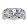 thumbnail image 1 of RYLOS Men's Rings 14K White Gold Designer Starburst 7MM Round Gemstone & Diamond Ring Aquamarine March Birthstone Rings Size 10, 1 of 7