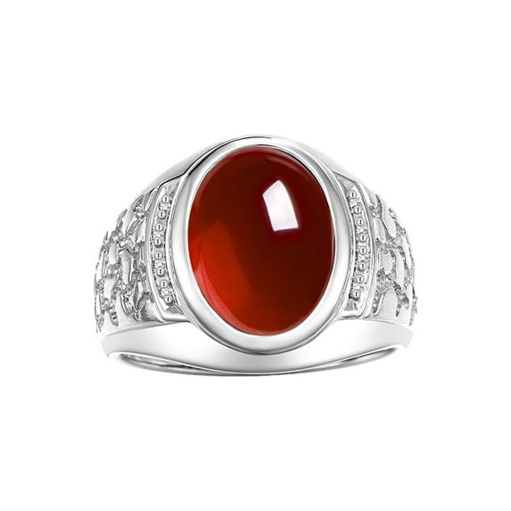 RYLOS Men's Rings 14K White Gold Nugget Ring with Cabochon Gemstone & Diamonds Garnet Rings For Men Size 10