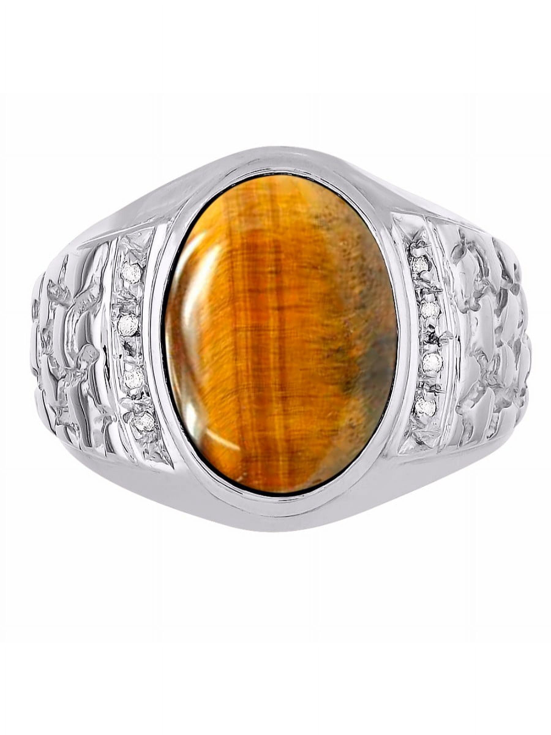 RYLOS Mens Nugget Ring with Oval Shape Gemstone & Genuine Sparkling Diamonds in 14K Yellow Gold Plated Silver.925-9X7MM Color Stone Birthstone Rings