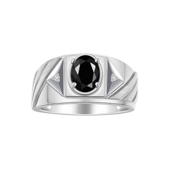 RYLOS Men's Rings 14K White Gold Ring Classic Designer Style 8X6MM Oval Gemstone & Diamond Ring Onyx October Birthstone Rings For Men Size 9