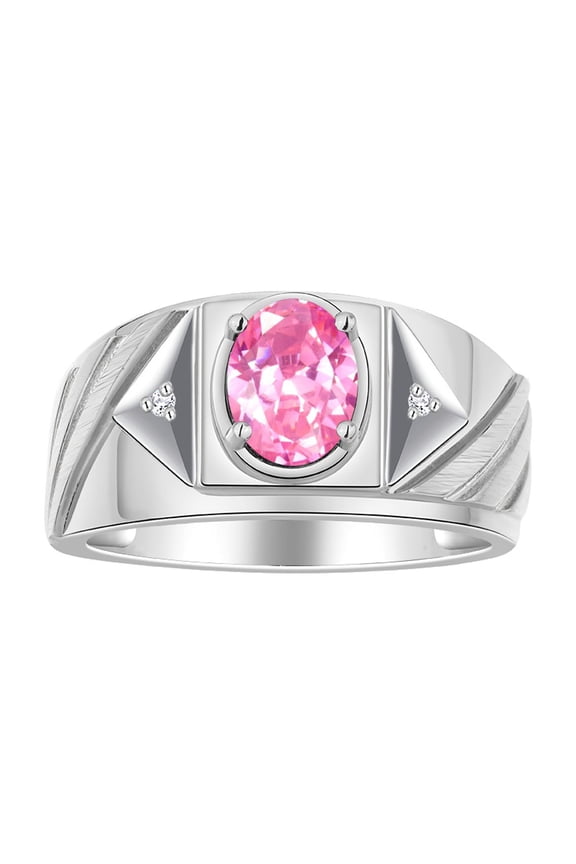 Men's Rings 14K White Gold Ring Classic Designer Style 8X6MM Oval Gemstone & Diamond Ring Pink Ice Birthstone Rings For Men Size 12