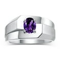 thumbnail image 1 of RYLOS Men's Rings 14K White Gold Ring Classic Solitaire 7X5MM Oval Shape Gemstone Designer Band Amethyst February Birthstone Rings For Men Size 13, 1 of 7