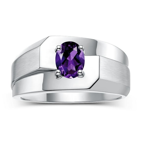 RYLOS Men's Rings 14K White Gold Ring Classic Solitaire 7X5MM Oval Shape Gemstone Designer Band Amethyst February Birthstone Rings For Men Size 13