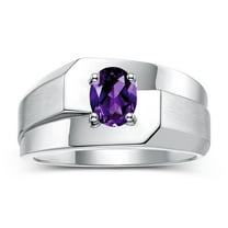 RYLOS Men's Rings 14K White Gold Ring Classic Solitaire 7X5MM Oval Shape Gemstone Designer Band Amethyst February Birthstone Rings For Men Size 8