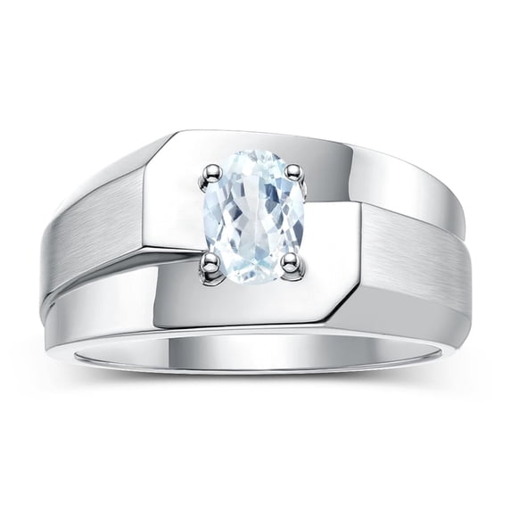 RYLOS Men's Rings 14K White Gold Ring Classic Solitaire 7X5MM Oval Shape Gemstone Designer Band Aquamarine March Birthstone Rings For Men Size 13
