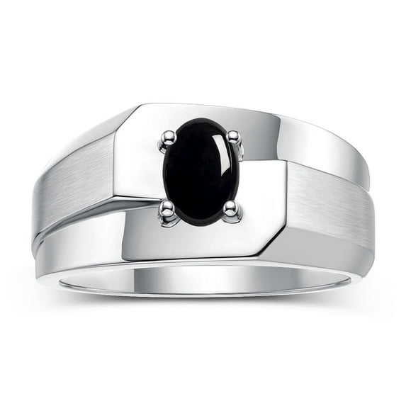 RYLOS Men's Rings 14K White Gold Ring Classic Solitaire 7X5MM Oval Shape Gemstone Designer Band Cabochon Onyx October Birthstone Rings For Men Size 12