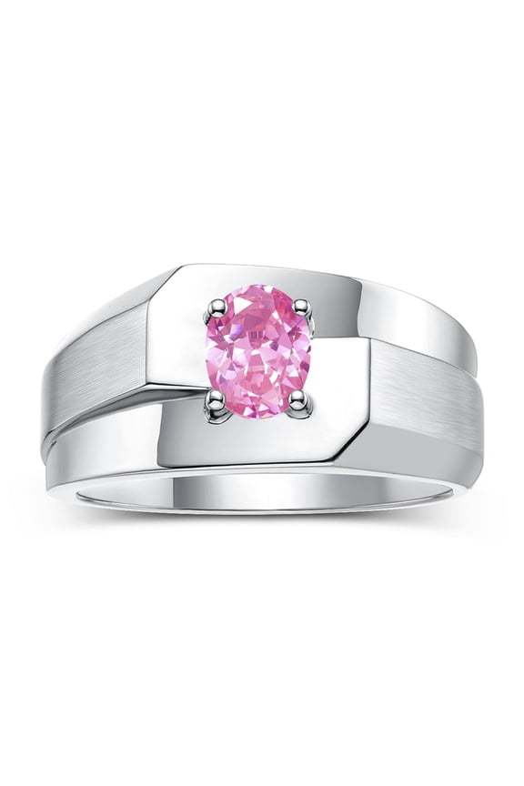 Men's Rings 14K White Gold Ring Classic Solitaire 7X5MM Oval Shape Gemstone Designer Band Pink Ice October Birthstone Rings For Men Size 12