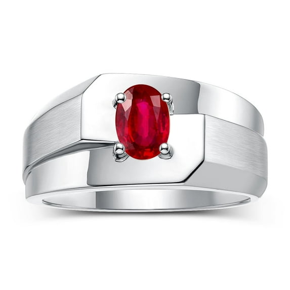 RYLOS Men's Rings 14K White Gold Ring Classic Solitaire 7X5MM Oval Shape Gemstone Designer Band Ruby July Birthstone Rings For Men Size 8