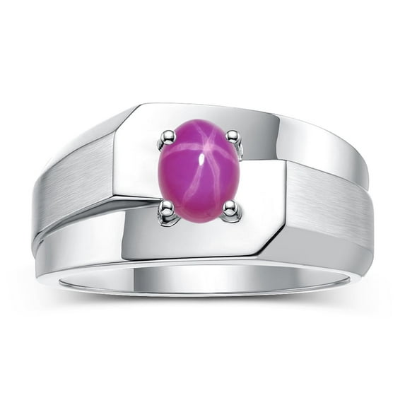 RYLOS Men's Rings 14K White Gold Ring Classic Solitaire 7X5MM Oval Shape Gemstone Designer Band Star Ruby July Birthstone Rings For Men Size 12