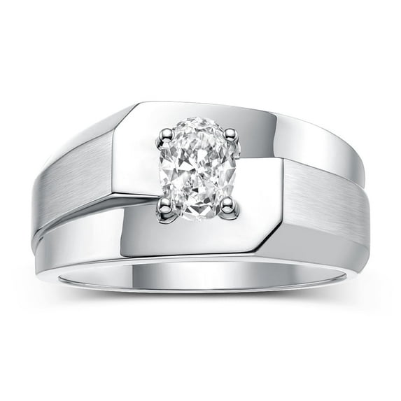 RYLOS Men's Rings 14K White Gold Ring Classic Solitaire 7X5MM Oval Shape Gemstone Designer Band White Topaz April Birthstone Rings For Men Size 13