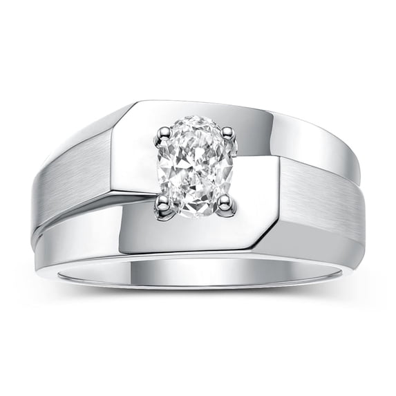 RYLOS Men's Rings 14K White Gold Ring Classic Solitaire 7X5MM Oval Shape Gemstone Designer Band White Topaz April Birthstone Rings For Men Size 9
