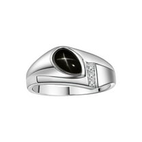 RYLOS Men's Rings 14K White Gold Ring - Timeless Pear Shape Cabochone Gemstone & Diamonds - Tear Drop Black Star Sapphire Rings For Men Size 8