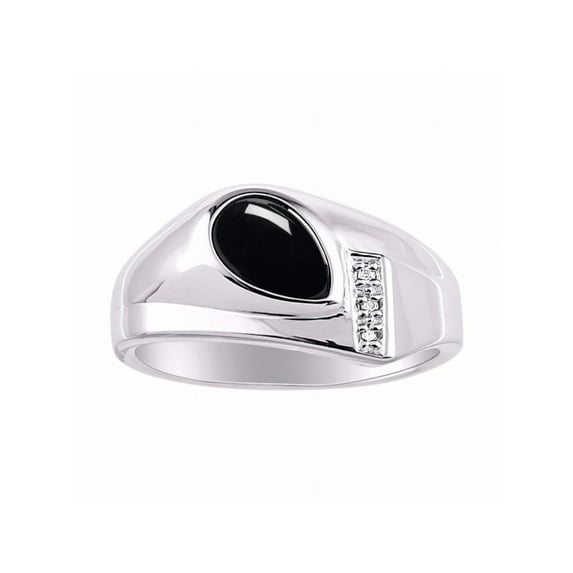 RYLOS Men's Rings 14K White Gold Ring - Timeless Pear Shape Cabochone Gemstone & Diamonds - Tear Drop Cabochon Onyx Rings For Men Size 13