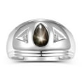 thumbnail image 1 of RYLOS Men's Rings 14K White Gold Pear Shape Tear Drop Cabochon Gemstone & Diamond Rings; Black Star Sapphire   Size 12, 1 of 6