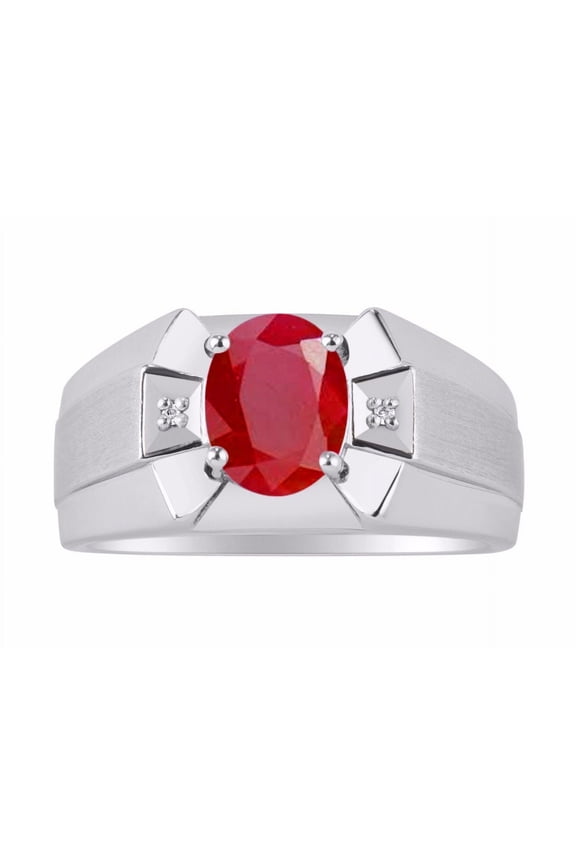 Men's Rings 14K White Gold Rings Classic Designer 9X7MM Oval Gemstone & Sparkling Diamond Ring Ruby July Birthstone Ring Size 9