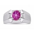 thumbnail image 1 of RYLOS Men's Rings 14K White Gold Rings Classic Designer  9X7MM Oval Gemstone &  Sparkling Diamond Ring Star Ruby July Birthstone Ring Size 10, 1 of 6