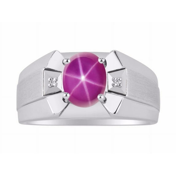 RYLOS Men's Rings 14K White Gold Rings Classic Designer 9X7MM Oval Gemstone & Sparkling Diamond Ring Star Ruby July Birthstone Ring Size 10