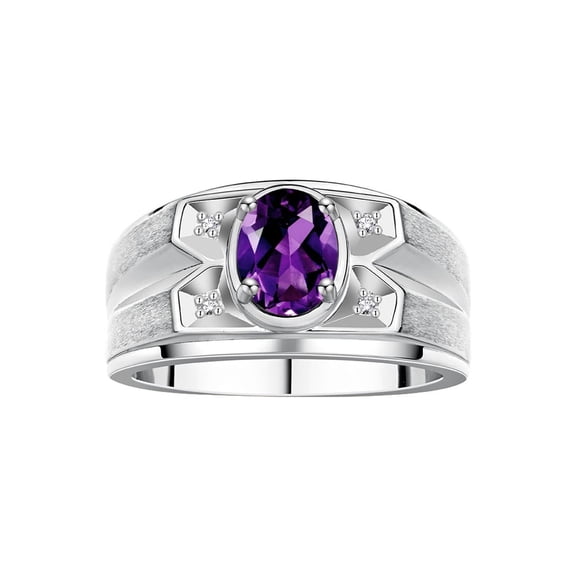 RYLOS Men's Rings 14K White Gold Rings Classic Designer Style 8X6MM Oval Gemstone &  Diamond Ring Amethyst February Birthstone Rings For Men Size 8