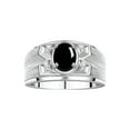 thumbnail image 1 of RYLOS Men's Rings 14K White Gold Rings Classic Designer Style 8X6MM Oval Gemstone &  Diamond Ring Cabochon Onyx October Birthstone Rings For Men Size 9, 1 of 6